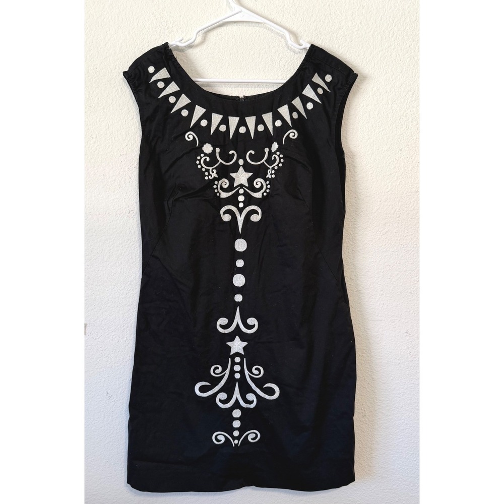 Cynthia Rowley Black White Embroidered‎ Shift Dress Size 10 Mod Chic
